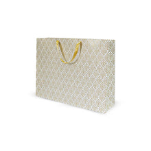 Load image into Gallery viewer, Satin Ribbon Handle White & Gold Printed Gift Paper Large Carry Bags - Big (13 * 17 * 4 Inches) (Pack of 5) (Lilac Leaf)