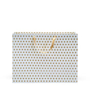 Load image into Gallery viewer, White & Gold Printed Gift Paper Large Carry Bags - Big (13 * 17 * 4 Inches) (Pack of 5) (Polka - Satin)