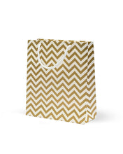 Load image into Gallery viewer, White & Gold Printed Gift Paper Carry Bag -Small (9 * 8 * 3Inches) (Pack of 5) (Zig Zag)