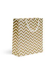 Load image into Gallery viewer, White & Gold Printed Gift Paper Carry Bag -Small (9 * 8 * 3Inches) (Pack of 5) (Zig Zag)