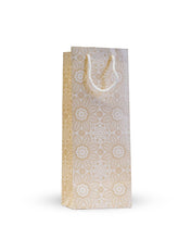 Load image into Gallery viewer, Wine Bottle White & Gold Printed Paper Carry Bag - (5 * 4 * 14 Inches) (Pack of 5) (Cream Flower)