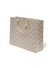 Load image into Gallery viewer, Satin Ribbon Handle White & Gold Printed Gift Paper Large Carry Bags - Big (13 * 17 * 4 Inches) (Pack of 5) (Golden Flower)