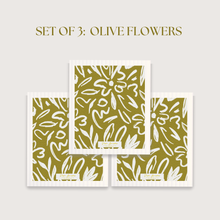 Load image into Gallery viewer, Set of 3 Swedish Dishcloth: Earthy Florals Olive