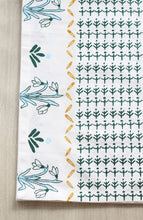 Load image into Gallery viewer, Table Runner - Snowdrop - Midnight Green, Sky Blue & Mustard