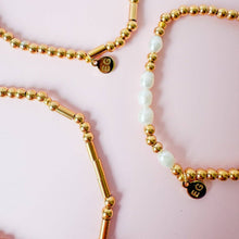 Load image into Gallery viewer, Morse Code Pearl & Gold Beaded Bracelet - STRENGTH