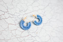 Load image into Gallery viewer, Blue Raffia Wrap Hoops
