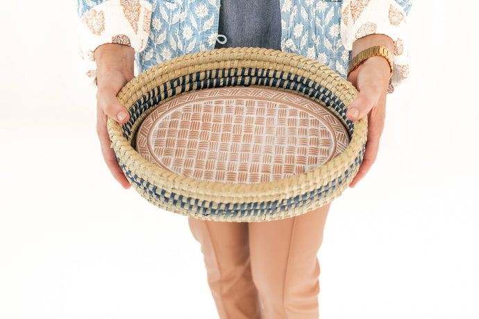 Oval Basket Weave Blue Bread Warmer