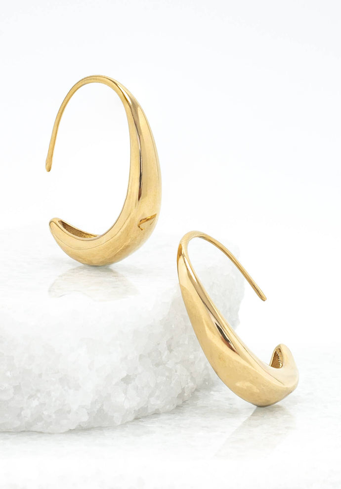 Crescent Moon Thread Drop Earrings in gold- 14K Gold Plated Huggie Hoop Earrings