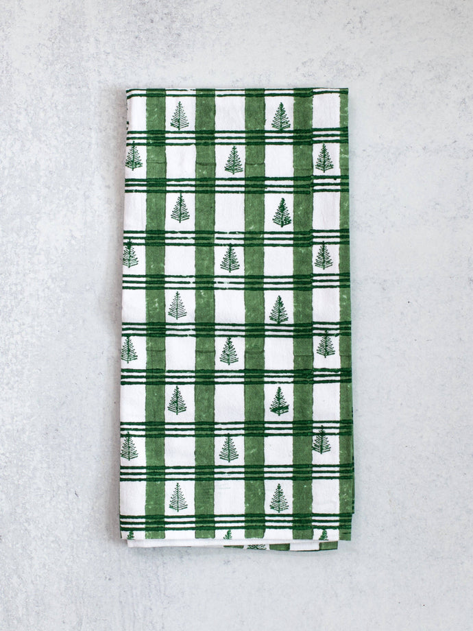 Tea Towel - Plaid Trees, Evergreen & Sage