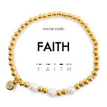 Load image into Gallery viewer, Morse Code Pearl &amp; Gold Waterproof Beaded Bracelet | FAITH
