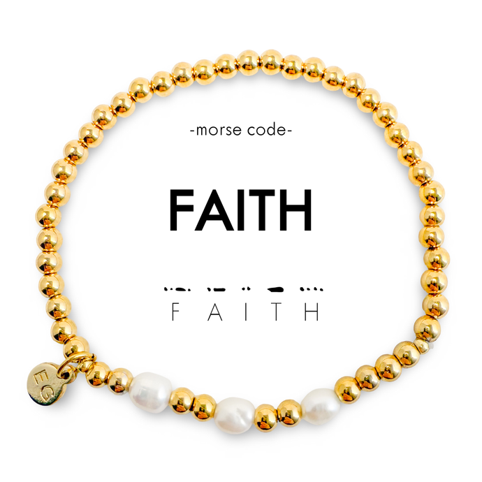 Morse Code Pearl & Gold Waterproof Beaded Bracelet | FAITH