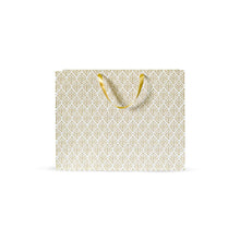 Load image into Gallery viewer, Satin Ribbon Handle White &amp; Gold Printed Gift Paper Large Carry Bags - Big (13 * 17 * 4 Inches) (Pack of 5) (Lilac Leaf)
