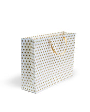 Load image into Gallery viewer, White &amp; Gold Printed Gift Paper Large Carry Bags - Big (13 * 17 * 4 Inches) (Pack of 5) (Polka - Satin)
