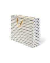 Load image into Gallery viewer, White &amp; Gold Printed Gift Paper Large Carry Bags - Big (13 * 17 * 4 Inches) (Pack of 5) (Polka - Satin)
