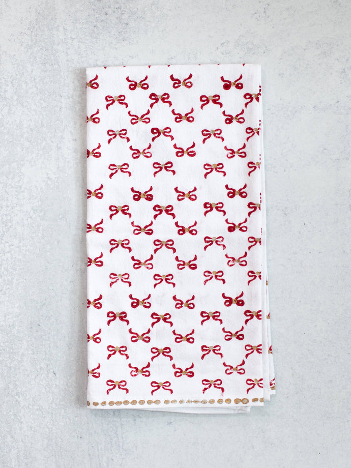 Tea Towel - Bows, Red & Gold