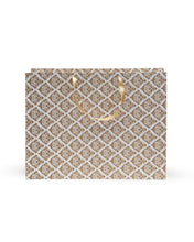 Load image into Gallery viewer, Satin Ribbon Handle White &amp; Gold Printed Gift Paper Large Carry Bags - Big (13 * 17 * 4 Inches) (Pack of 5) (Golden Flower)
