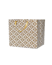 Load image into Gallery viewer, Cake-Box-Size White &amp; Gold Printed Paper Carry Bag - (11 * 10 * 8 Inches) (Pack of 5) (Golden Flower Satin)

