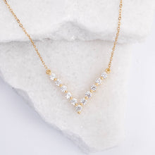 Load image into Gallery viewer, Brilliance V-Bar Chevron Zircon &amp; Gold Necklace
