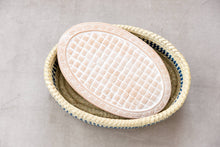 Load image into Gallery viewer, Oval Basket Weave Blue Bread Warmer
