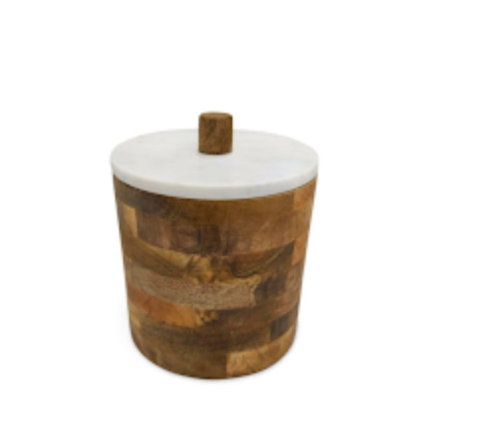 Mango Wood and Marble Dry Goods Storage Jar 8 x 8 x 6.5 inch