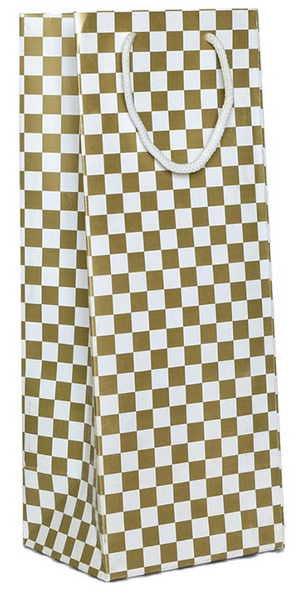 Wine Bottle White & Gold Printed Paper Carry Bag - (5 * 4 * 14 Inches) (Pack of 5) (Chess)