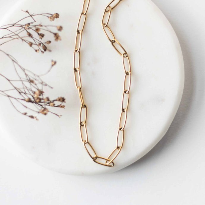 High Quality Gold Plated Paperclip Necklace - 16