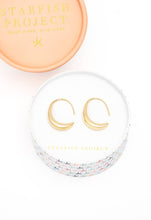 Load image into Gallery viewer, Crescent Moon Thread Drop Earrings in gold- 14K Gold Plated Huggie Hoop Earrings
