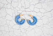 Load image into Gallery viewer, Blue Raffia Wrap Hoops
