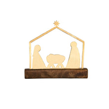 Load image into Gallery viewer, Small Brass Nativity Scene with Mango Wood Stand
