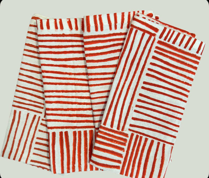 Dinner Napkins Ivory (set of 4) - Striped, Terracotta