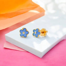 Load image into Gallery viewer, Blue Flowers Tiny Stud Kids Earrings
