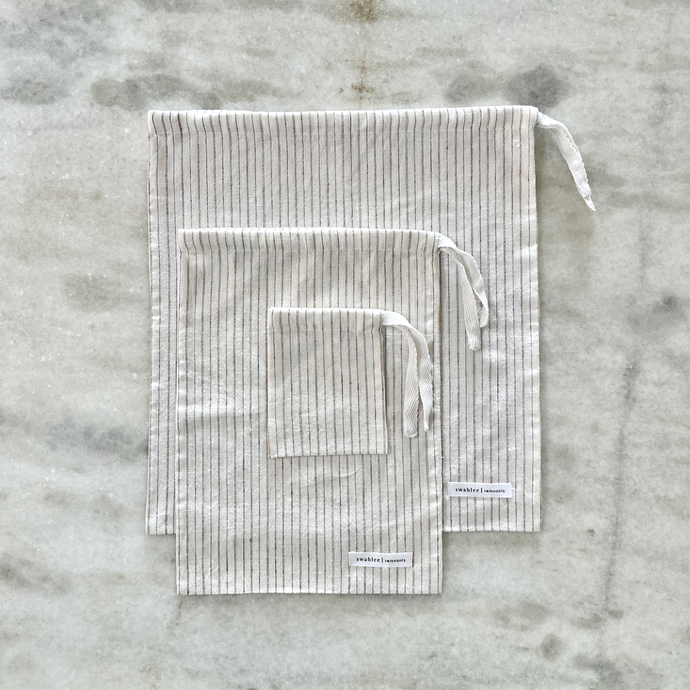 Travel Bag Set - White with Black & Brown Stripes