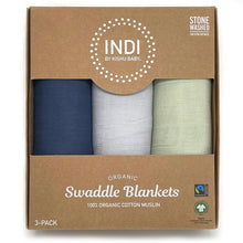 Load image into Gallery viewer, Organic Swaddle Blanket Set (Indi Blue, Cool Gray, Sage)
